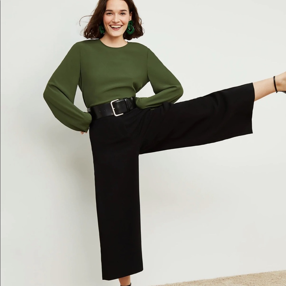 MM. La Fleur The Zhou Culotte - Heavy Crepe cropped wide leg black pants size 14